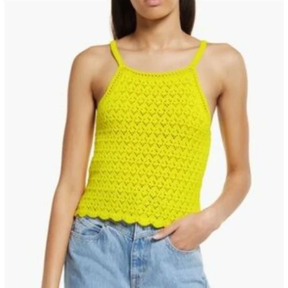 French Connection Yellow Crochet Tank Top XS